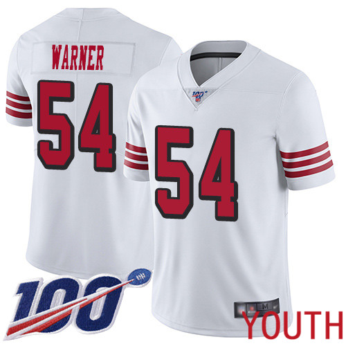 San Francisco 49ers Limited White Youth 54 Fred Warner Jersey NFL 54 100th Season Rush Vapor